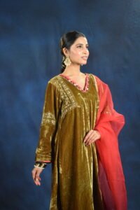 Zehra Velvet Embroidered Kurta Set - Image 4