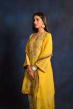 Mustard Yellow Embroidered Punjabi Suit Set with Organza Dupatta - Image 2