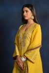 Mustard Yellow Embroidered Punjabi Suit Set with Organza Dupatta