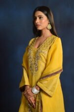 Mustard Yellow Embroidered Punjabi Suit Set with Organza Dupatta