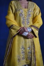 Mustard Yellow Embroidered Punjabi Suit Set with Organza Dupatta - Image 5