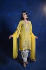 Mustard Yellow Embroidered Punjabi Suit Set with Organza Dupatta - Image 4